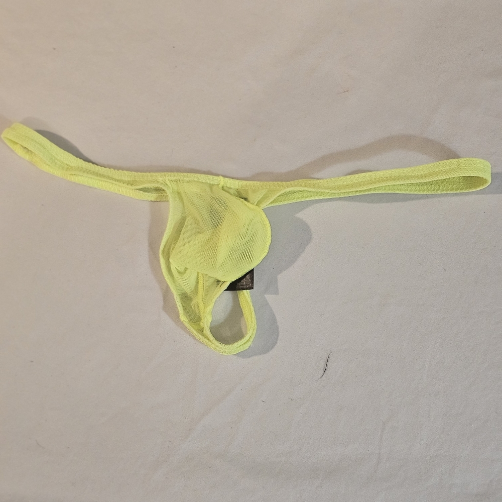 Neon Yellow Muscleskins Sheer Men's Thong Swimsuit - Large